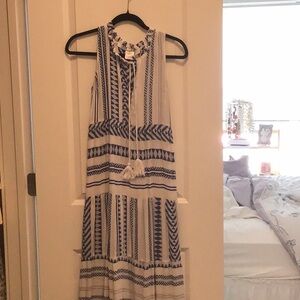 White and Blue Sleeveless Halter Maxi Sundress